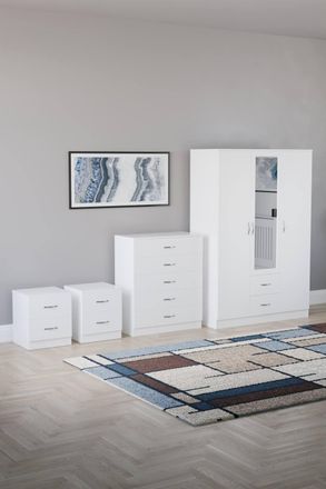 Home Discount Vida Designs 4Pc Bedroom Set 2x2Bedside, 5 Drawer, 3Dr Mirror Wardrobe in White