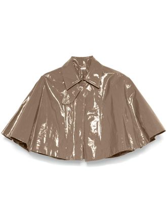 Chloé lacquered short cape - women - Cotton/Polyester/Polyurethane/Polyamide - M - Brown