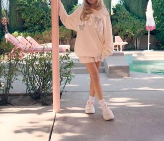 Boys Lie Sunshine And Rainbows Kara Crewneck Sweater In Peach Stripe