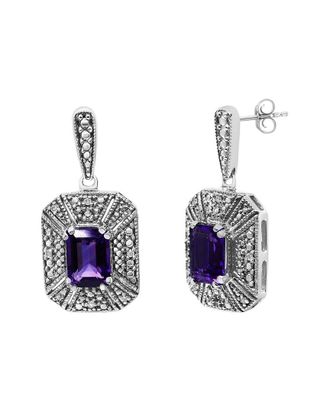House of Brilliance Haus Of Brilliance Silver 2.60 Ct. Tw. Diamond & Amethyst Stud Earring