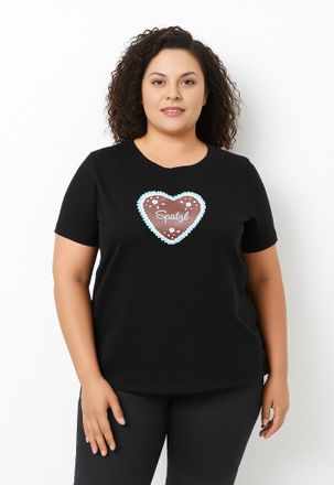Only Carmakoma Kurzarmshirt ONLY CARMAKOMA CARULRIKA S/S REG TEE JRS, Damen, Gr. L, schwarz (schwarz detail:blau heart front print), Jersey, Obermaterial: 100% Baumw