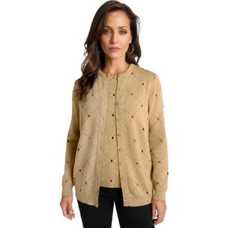Jessica London Fine Gauge Button-Front Cardigan in New Khaki Diamond at Nordstrom, Size 20