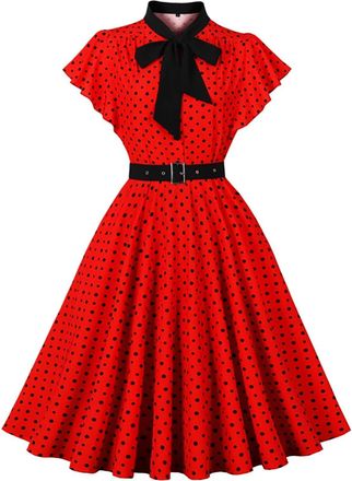 Generic 2025 Summer Dresses for Women Women Double Breasted Notch Lapel 50s Short Sleeve Cocktail Swing Dress Polka Dot 1950s Rockabilly Prom Dress Plus Size 