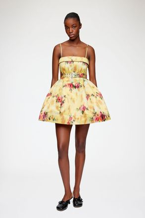 Ganni Dress in Yellow Printed Satin - Size 32 Aurora
