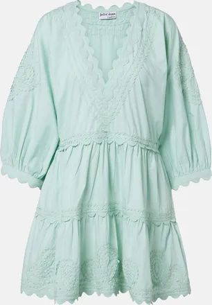 Juliet Dunn Embroidered scalloped cotton poplin minidress