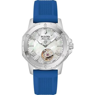 Bulova Marine Star Silicone Strap Automatic Watch, 35mm in Blue at Nordstrom Rack