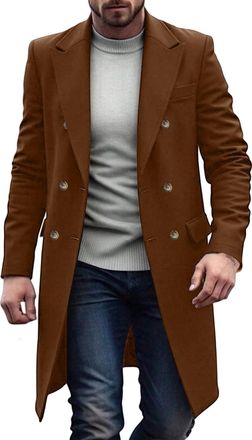 Generic Trench Coat Men Artificial Woolen Double Breasted Trench Coat Thick Business Jackets Winter Long Jacket Windbreaker Outerwear Slim Fit Thickened Peaco