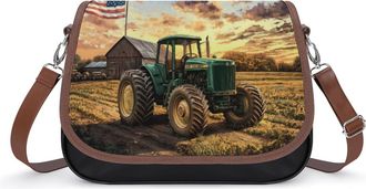 Generic Tractor U.S. Flag Crossbody Bag Womens Handbag PU Message Bags Shoulder Purse with Adjustable Strap