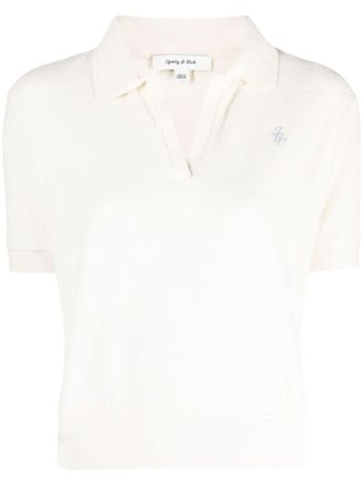 Sporty & Rich V-neck polo top - women - Cotton - M - Neutrals