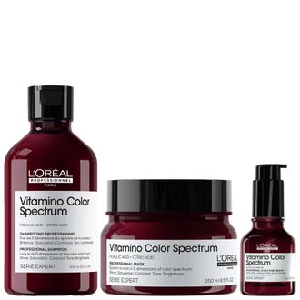 L&acute;Or&eacute;al Professionnel Womens Vitamino Color Spectrum Trio: Shampoo 300ml, Mask 250ml & Glass Shine Serum 50ml for Coloured Hair - One Size