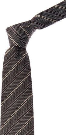 Brunello Cucinelli Mens Brown Striped Silk Tie