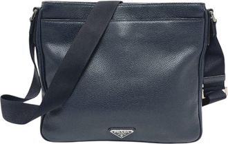 Prada Blue Leather Handbag Shoulder Bag (Pre-Owned)