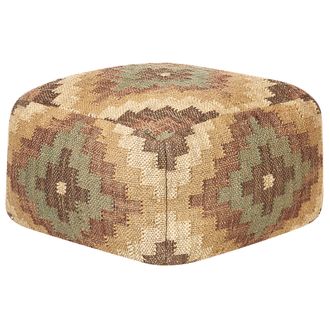 Beliani Puf De Yute Marr&oacute;n Beige Verde 50 X 50 Cm Lana Oriental &Eacute;tnico Kilim Maguri