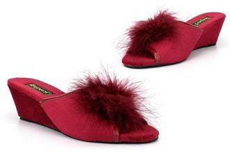 Generic Womens Jewelled Rosette Boa Wedge Mule Slippers Size 6 Ladies Wedge Heel Slippers Size 5 Ladies Mule Slipper Womens Wedges Slipper Mules Sizes 3-8 Red