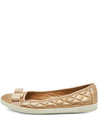 Ferragamo Varina quilted bow-detail ballet flats - Gold