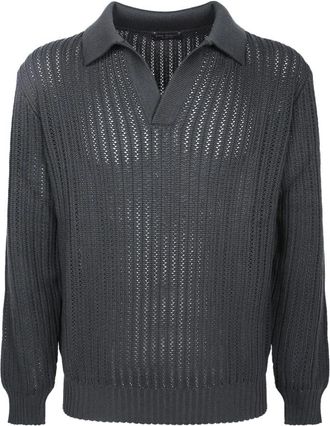 Dell'Oglio Openwork Trui - Heren - V-hals truien - Groen - L - Wol - Truien & Vesten