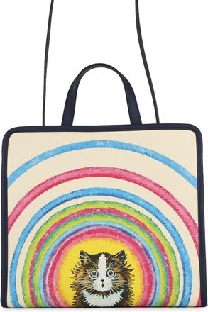 Gucci Ivory Multi-Color Navy Leather Shoulder Bag Tote Bag (Pre-Owned)