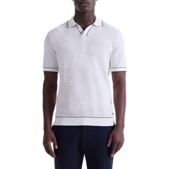Bugatchi Johnny Collar Basket Stitch Cotton Blend Polo Sweater in Chalk at Nordstrom Rack, Size X-Large