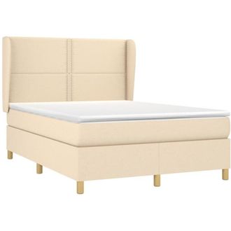 vidaXL Cama Box Spring Con Colch&oacute;n Tela Color Crema 140x190 Cm Vidaxl