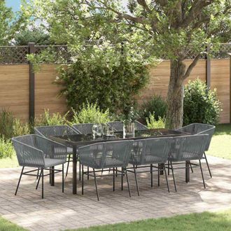 vidaXL Conjunto De Comedor De Jard&iacute;n Con Coj&iacute;n 9 Pcs Gris Vidaxl