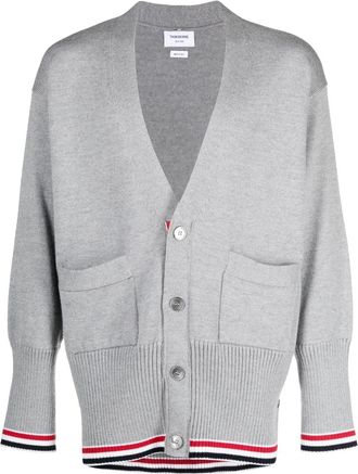 Thom Browne V-neck virgin-wool cardigan - men - Virgin Wool - 4 - Grey