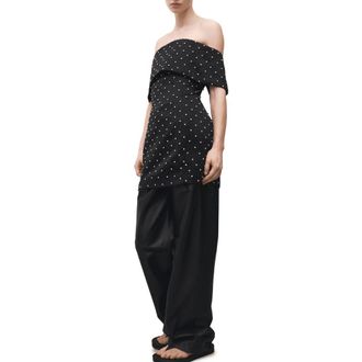 Mango Rhinestone Off-the-Shoulder Minidress in Black at Nordstrom Rack, Size Large