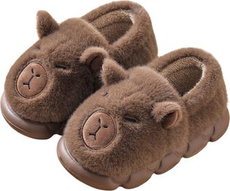 Generic Capybara Plush Slippers for Kids, Winter Animal House Slides, Soft Warm Shoes for Indoor Outdoor (Brown-Upgrade, UK child, Little Kid, 12.5, Numeric R