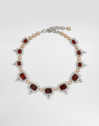 Dolce & Gabbana Eleganza Necklace 18-carat White And Rose Gold, Garnets, And Sapphires - Woman Necklaces White Onesize