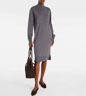 Toteme Turtleneck Long Sleeve Dress In Mid Grey Melange