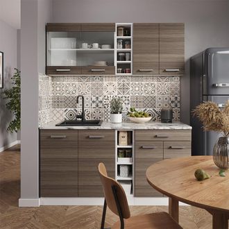 Vicco Cocina Para Solteros R-line, Precioso Gris/blanco, 160 Cm Sin Encimera
