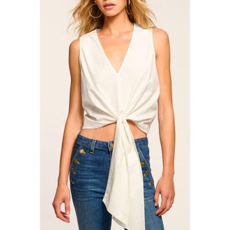 Ramy Brook Svetlana Tie Hem Sleeveless Crop Top in White at Nordstrom Rack, Size Xx-Small
