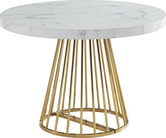 Vente-Unique Mesa de comedor extensible de 2 a 12 comensales de MDF y acero - Efecto m&aacute;rmol blanco y dorado - FIRELA