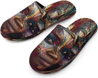 Generic African Women with Tribal Face Paint Mens Cozy Memory Foam Slippers Warm Cotton House Shoes Comfy Slipper for Indoor Outdoor