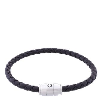 Montblanc Montblanc Black Woven Leather Bracelet, Size 68