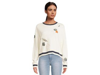 Pendleton Graphic French Terry Pullover Womens Sweater Antique White : MD, Cotton