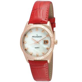 Peugeot Luxury Fluted Bezel Calendar Leather Watch - 36MM in Red at Nordstrom