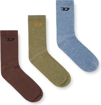 Diesel Three-pack ribbed socks with D logo - Socks - Man - Multicolor