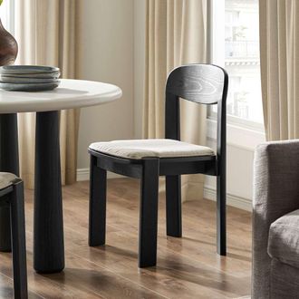 Castlery Solid-Ash Wood Dining Chair with White Cushion Set of 2 - Black | Anya by Castlery