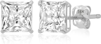 MAX + STONE 14k Yellow or White Gold Princess Cut Cubic Zirconia Stud Earrings 4MM to 7MM