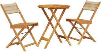 vidaXL 3 Piece Bistro Set Beige Polypropylene and Solid Wood Vidaxl