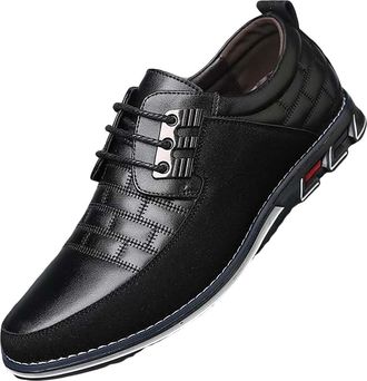 Generic Mens Leather Business Shoes Classic Patent Lace-ups Sneakers Pointed Toe Leather Shoe Block Heel Non Slip Causal Low Top Shoewear for Daily Office Wea