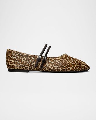 Tory Burch Leopard Calf Hair Mary Jane Two-Band Ballet Flats