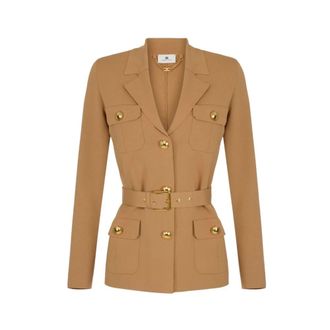 Elisabetta Franchi Blazers, female, Beige, Size: XL Roma Knit Jacket