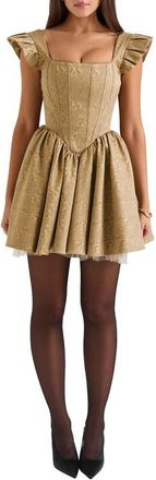 House of CB Saasha Bow Back Flare Minidress in Gold at Nordstrom, Size X-Small Long