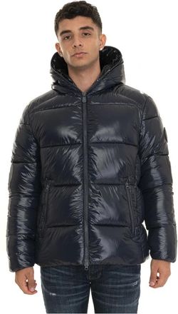 Save The Duck Gewatteerde Glanzende Hoodie Jas - Heren - Winterjassen - Blauw - XL - Polyester - Jassen
