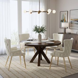 Merax Set of 4 Upholstered Wingback Dining Chair with Metal Legs in Beige