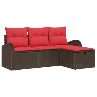 vidaXL Juego De Sof&aacute; Con Coj&iacute;n 4 Pcs Marr&oacute;n Y Rojo Rat&aacute;n Sint&eacute;tico Vidaxl