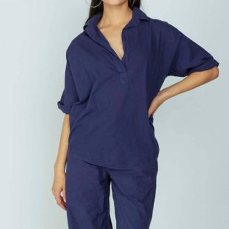 A Shirt Thing Delilah Collared V-Neck Shirt In Navy