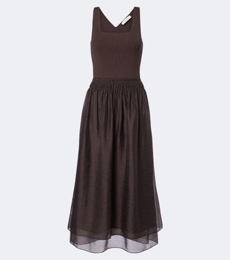 Vince Shirred rIbbed-knit midi dress