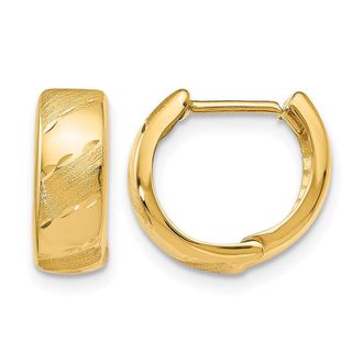 Diamond2Deal 14K Yellow Gold Polished and Satin Hinged Hoop Earrings